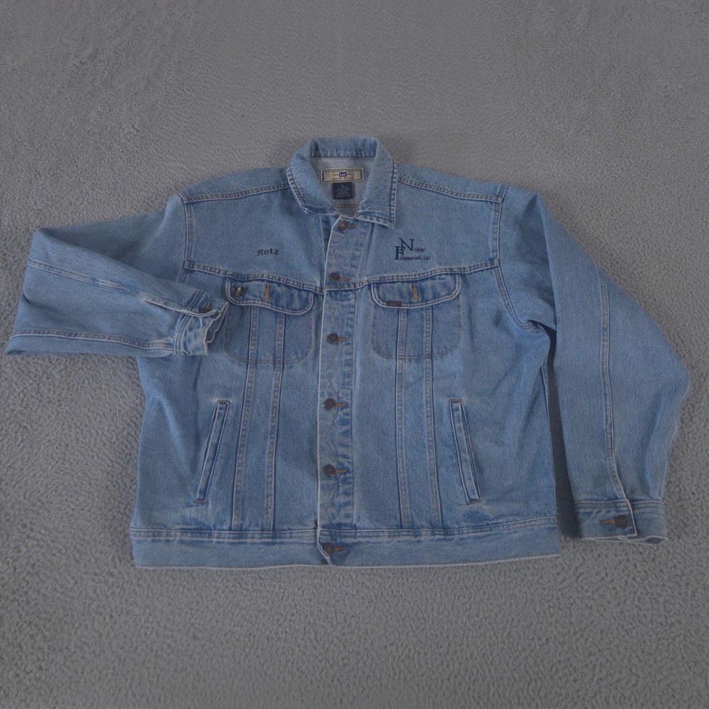 VINTAGE Lee Jacket Mens XL Blue Classic Denim Corporate Embroidered Retro 90s